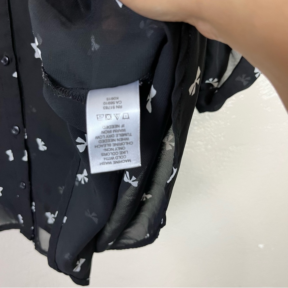 Maurices Women 2 Button Down Blouse Semi-Sheer Bow V-Neck Tab Sleeves 5 for $30 - Picture 9 of 16